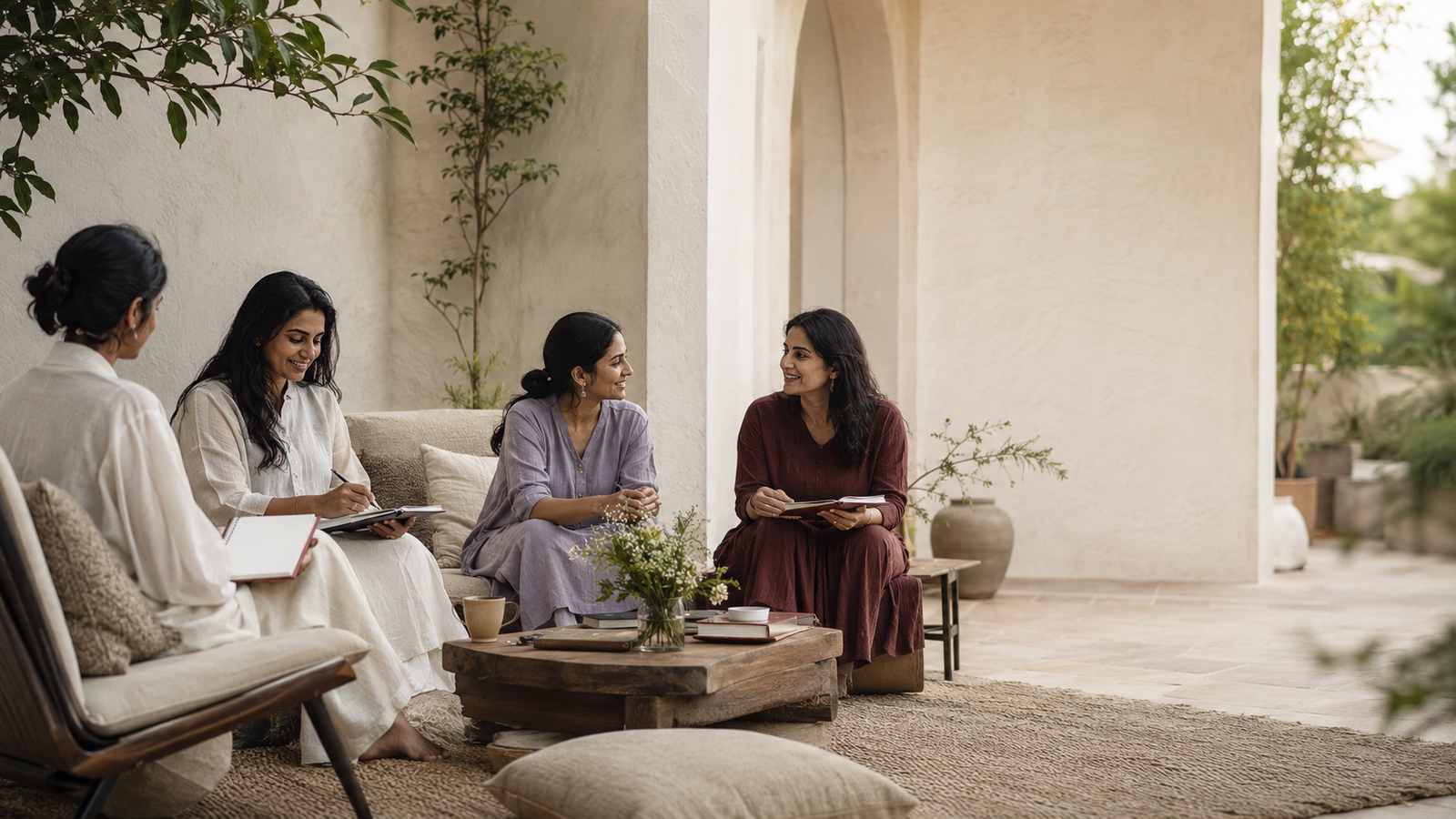 Indian women connecting through an Ellaria wellbeing experience